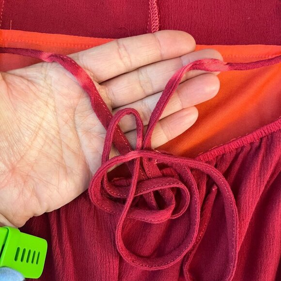 Umgee Burgundy High-Low Ruffle Midi Dress, Long Sleeve, Open Back – L - Picture 7 of 10